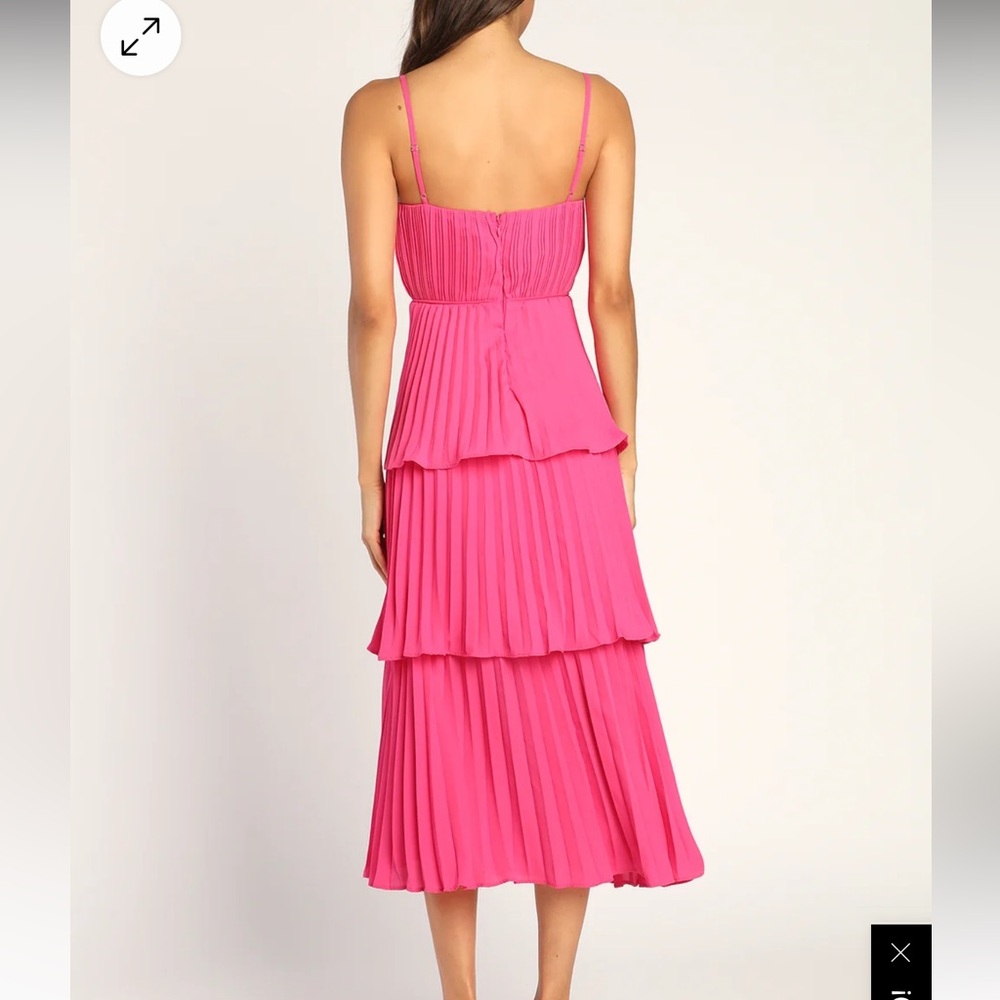 Lulus Cascading Crush Hot Pink Tiered Bustier Midi Dress - Picture 4 of 15